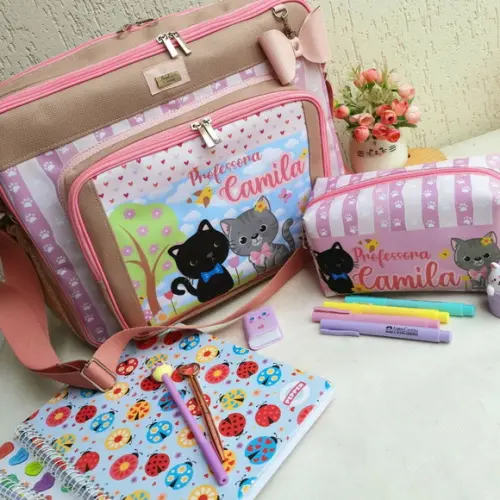 Bolsa Bolsa 3 Divisões e Estojo Box G Gatinhos