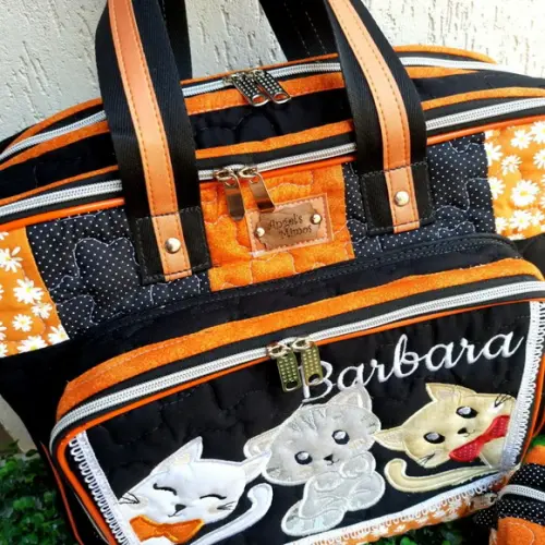 Bolsa Bolsa 3 Divisões Gatinhos e Estojo Box