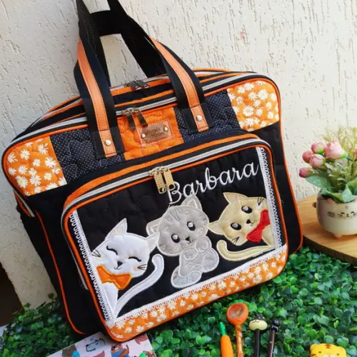 Bolsa Bolsa 3 Divisões Gatinhos e Estojo Box