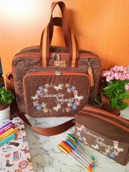 Bolsa Bolsa 3 Divisões Professora e Estojo Box Duplo