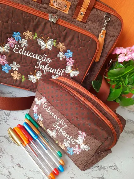 Bolsa Bolsa 3 Divisões Professora e Estojo Box Duplo