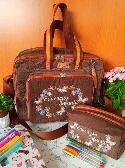 Bolsa Bolsa 3 Divisões Professora e Estojo Box Duplo