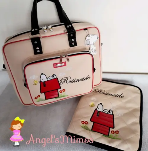 Bolsa Snoopy + pasta com zíper material sintético