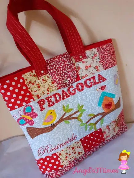 bolsa professora passarinho vermelha
