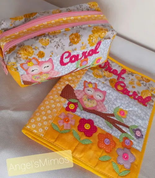 estojo duplo +capa de caderno corujinha Amarelo