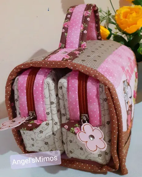 Frasqueira Box 3em1 Corujinha marron e rosa