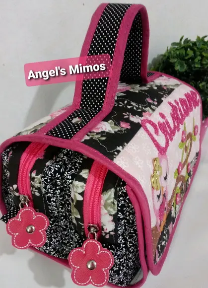 Frasqueira Box 3em1 Corujinha preto e rosa