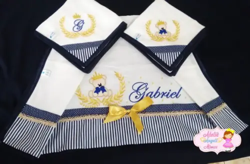kit baby 4 peças manta e fraldas ursinho príncipe