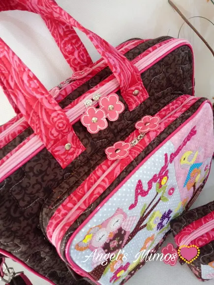 kit bolsa bolsa 3 divisões + estojo Corujinha