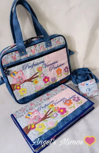 Kit bolsa+ capa note book+ porta pendrive corujinha