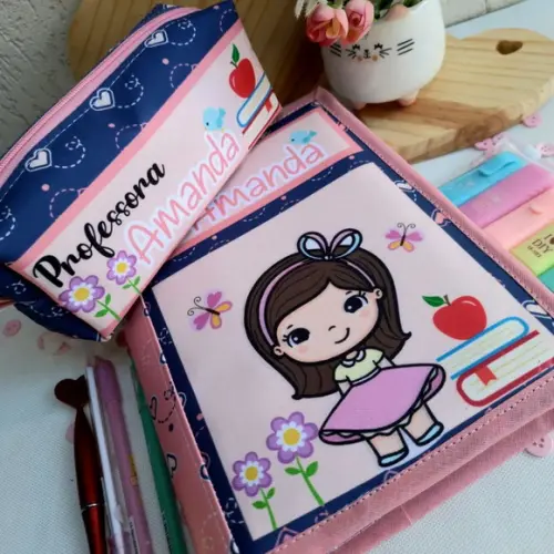Kit capa de agenda + estojo box personalizado