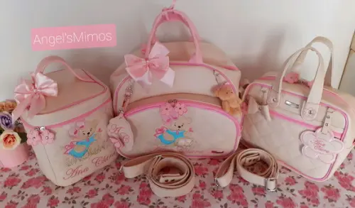 Kit com 3 bolsas Ursinha maternidade,passeio,térmica.