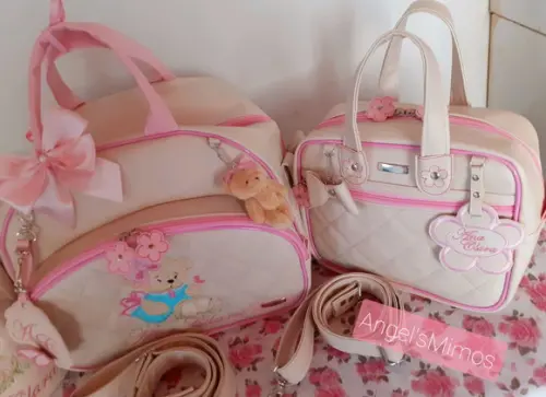 Kit com 3 bolsas Ursinha maternidade,passeio,térmica.