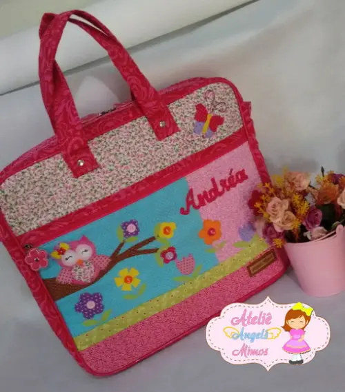 Kit corujinha Bolsa + frasqueira 3 em 1