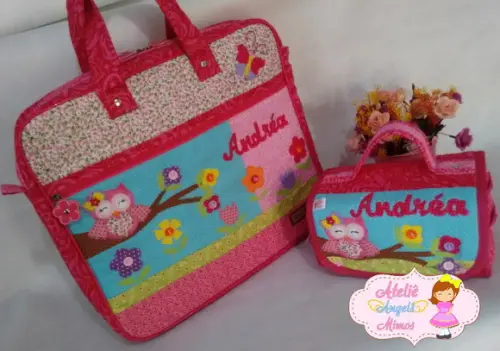 Kit corujinha Bolsa + frasqueira 3 em 1