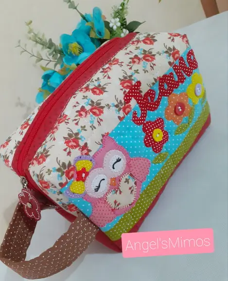 Kit escolar bolsa + frasqueira personalizado corujinha