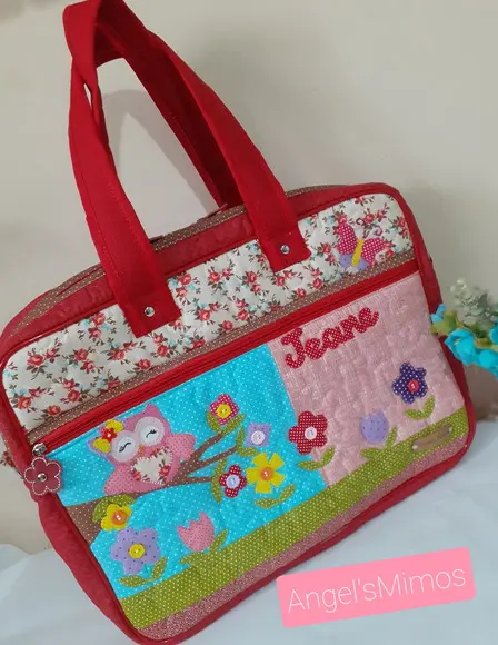 Kit escolar bolsa + frasqueira personalizado corujinha