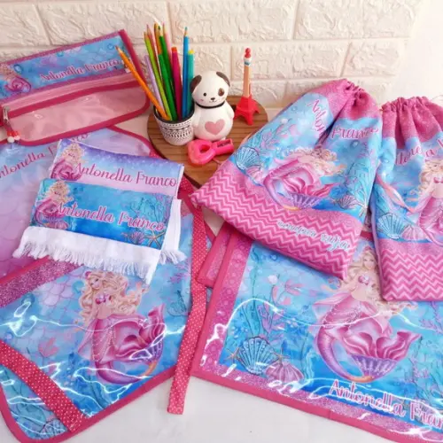 Kit Escolar Sereia Personalizado 7 Pecas