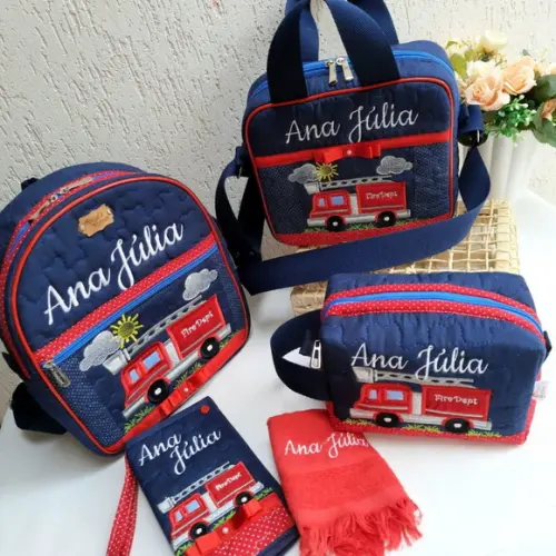 Kit escolar/Kit creche bombeiro (a) personalizado 4 peças