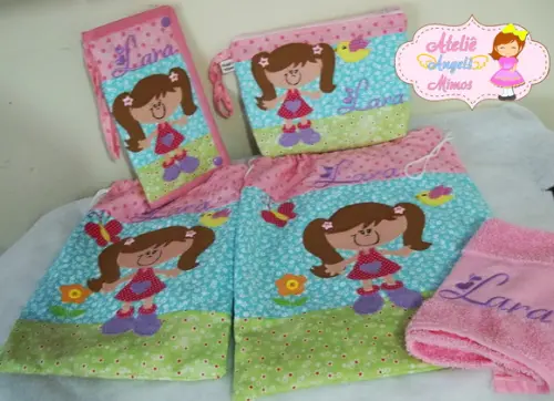 Kit escolar/viagem Menininha 5 peças
