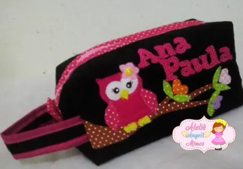 kit frasqueira G e M Corujinha pretoxpink