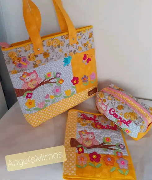 kit Professor 3 peças Corujinha amarelo