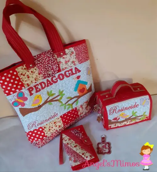 kit Professor 3 peças vermelho passarinho