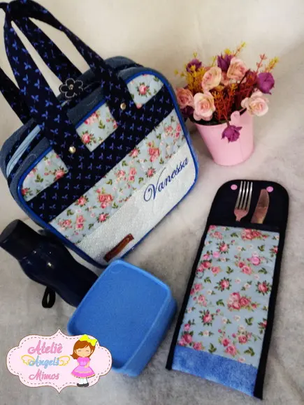 Bolsa professora, estojo, lancheira termica, e porta talheres per