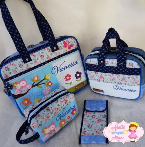 Bolsa professora, estojo, lancheira termica, e porta talheres personalizado
