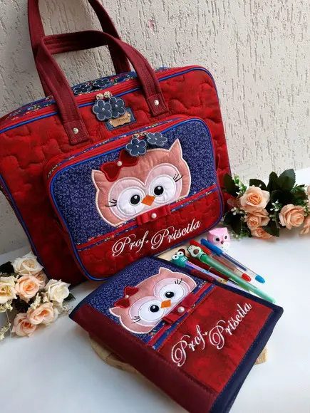 Bolsa Professora, frasqueira, capa de caderno e pasta organizador
