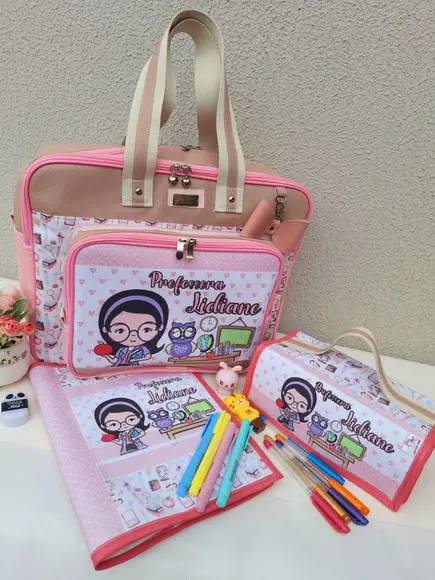 Kit Professora bolsa, estojo, bolsa termica 5 Peças Personalizad