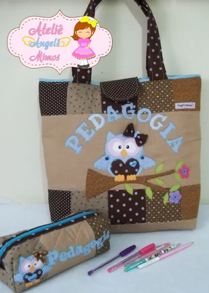 kit professor bolsa + estojo
