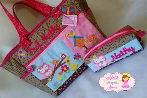 kit professor bolsa + estojo Corujinha