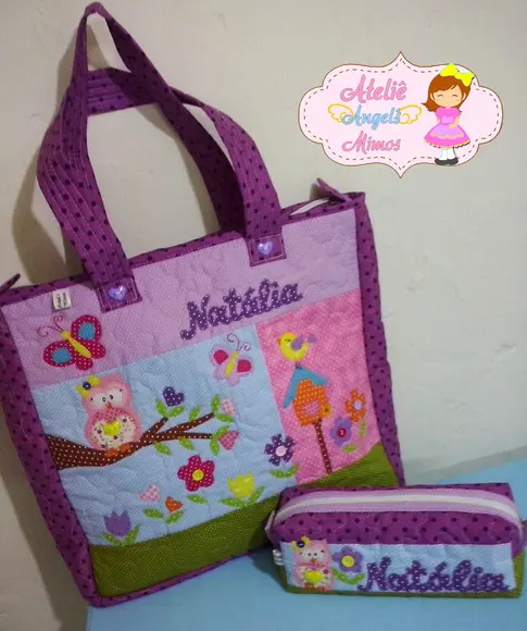 kit professor bolsa + estojo Corujinha