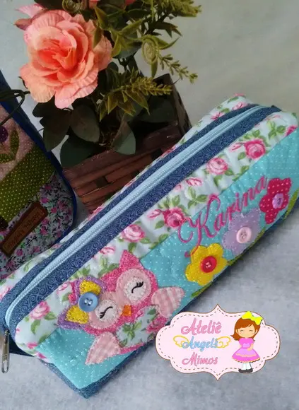 kit professor bolsa + estojo Corujinha Azul