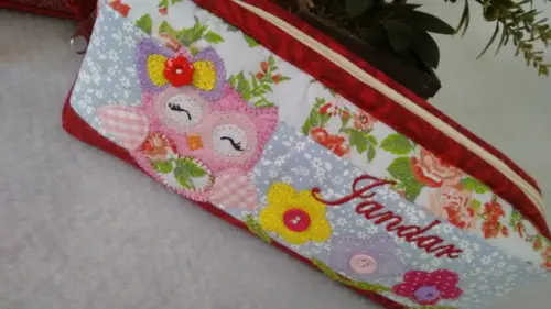 kit professor bolsa + estojo Corujinha vermelha