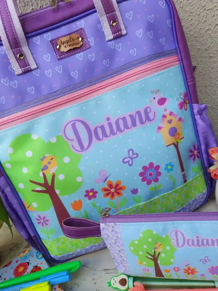 Bolsa Professora e es tojo personalizado tons de roxo e lilas