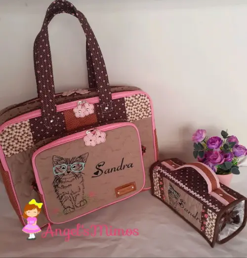Bolsa Professora com 3 divisões e estojo com 4 divisões personalizado