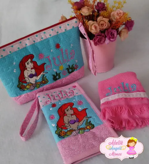 kit viagem/escolar/creche pequena sereia