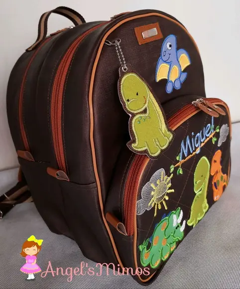 Mochila 3 divisoes G couro sintético Dinossauro