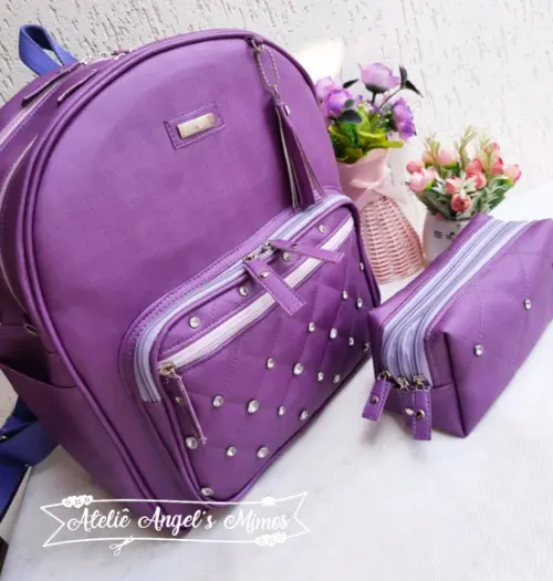 Mochila 3 divisoes G + estojo couro sintético