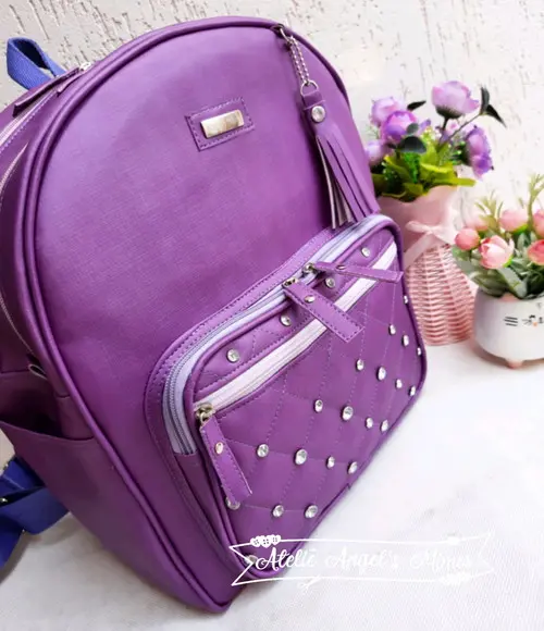 Mochila 3 divisoes G lilás couro sintético