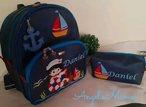 Mochila 3 divisoes Infantil couro sintético +estojo