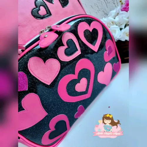Mochila 3 divisoes M Black and Pink couro sintético