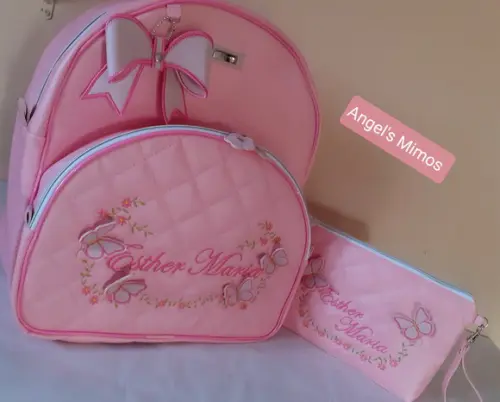 Mochila couro sintético tam. G Jardim encantado + necessaire