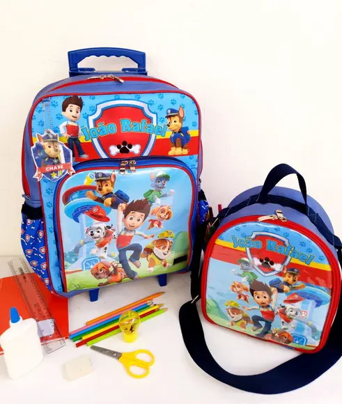 Mochila de Rodinhas e Lancheira Patrulha Canina