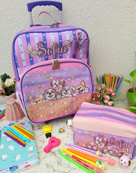 Mochila de Rodinhas Personalizada e Estojo Box 3 Divisões