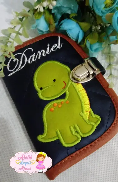 Porta documentos dinossauro couro sintetico