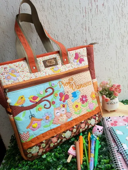 professor bolsa GG corujinha laranja e marrom