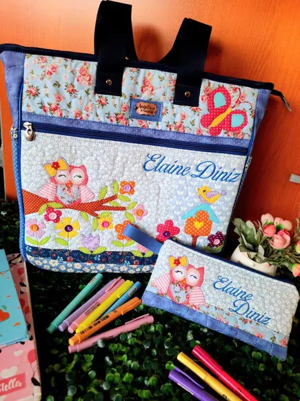 Professor Bolsa Tote Gg e Estojo Corujinha Azul